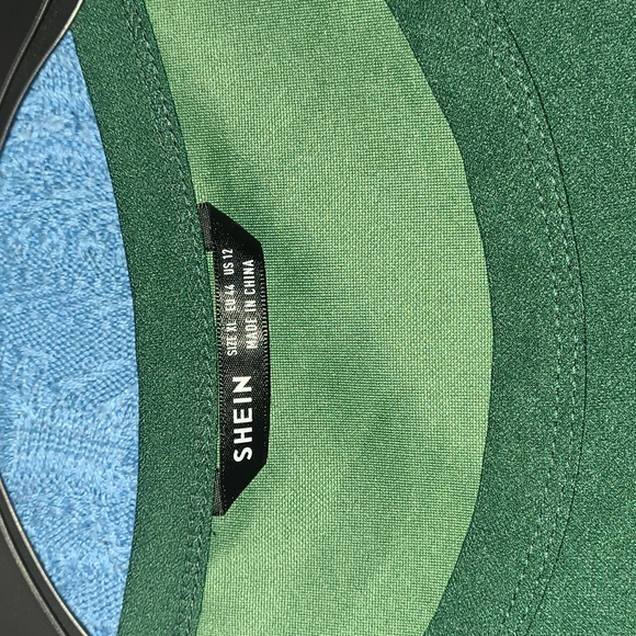 Shein green bodycon dress with ruffled tulle sheer sleeves size 12 - Picture 2 of 4